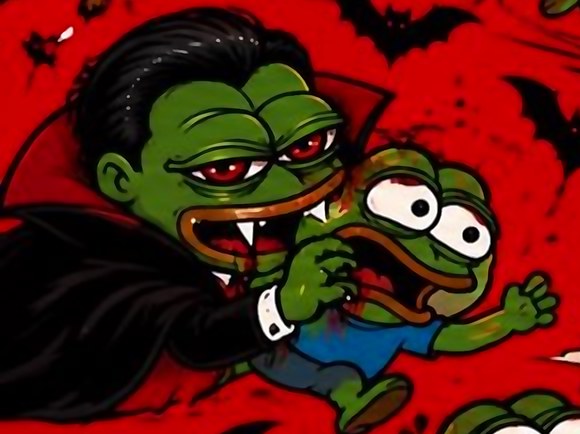Vampe biting a screaming normie frog
